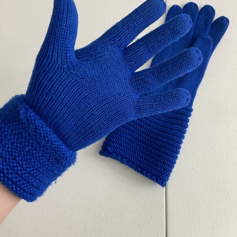 EUC women’s electric blue soft‎ knit foldable winter warm gloves